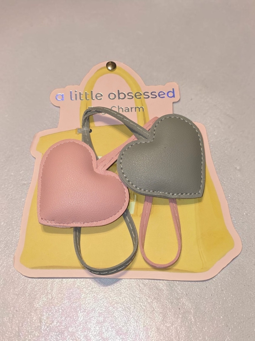 Puffy Heart Bag Charms - Pink & Gray
